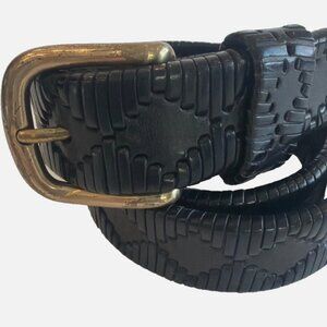 Cole Haan, Black and Brass Woven Leather Belt, Size 31 to 36 waist